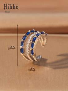 Hihho 1件装时尚多层立方氧化锆复古C形耳夹，彩色宝石镶嵌铜质首饰，女士款 - 銀色 - 查看 13