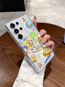 1pc Cartoon Spongebob Pineapple Vacation Graphic Perforated Airbag Anti-Fall Phone Case Protective Cover Compatible With Samsung/Compatible With IPhone 17/16/15/14/13/12/11 Pro Max/12 Pro/14 Plus And Other Models - Multicolor - View 3