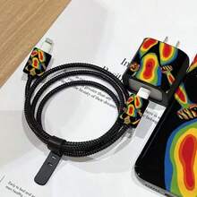 涂鸦风格数据线保护壳，兼容 18-20W充电器，防刮防摔保护套 - 黑色 - 查看 2