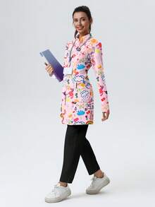 cimmuovere Women's Printed Zip Front Scrubs Jacket With Pockets, Workwear For Nurse, Dentist, Healthcare, Pet Hospital, Laboratory Vacation Spring - 淺粉色 - 查看 6