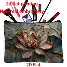 Túi đựng mỹ phẩm nữ thiết kế hoa sen tráng men thanh lịch - In 2D hai mặt - Túi đựng mỹ phẩm di động có khóa kéo, lý tưởng để đựng đồ trang điểm, món quà ý nghĩa dành cho phù dâu, mẹ, bạn bè và giáo viên. Túi đựng đồ trang điểm, đồ dùng vệ sinh cá nhân khi đi du lịch. - Nhiều màu - Xem 7