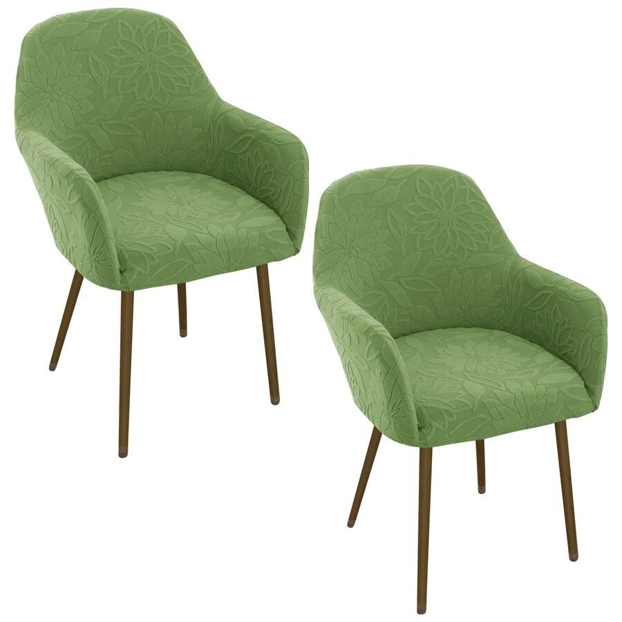 2件装提花全包办公椅套 - 弹性设计，四季通用，可旋转，适用于游戏室和办公室 - 綠色 - 查看 1