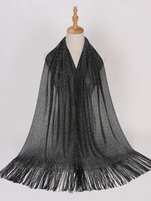 Simple Collection Women's Mesh Breathable Shiny Tassel Modest Hijab Muslim Headscarf - Multicolor - View 6