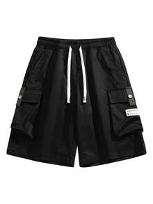 1pc Men's Casual Cargo Shorts With Large Pockets, Summer - Black - View 3