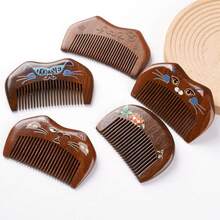 檀香木梳 镀金迷你猫咪便携梳 新月形宽齿迷你梳 卷发礼品梳 - 彩色 - 查看 1