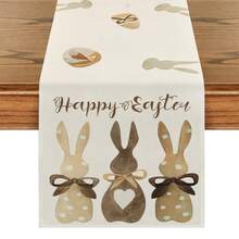 1 pieza Camino de mesa de lino para Pascua, con diseño de conejito de Pascua y huevos, diseño floral cálido, disponible en varios tamaños, adecuado para comedor del hogar, decoración de cocina, decoración del hogar, fiestas al aire decoración de restaurantes, con apariencia de lino texturizado - Blanco - Ver 12
