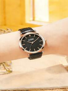 1 pieza/Set Reloj de cuarzo minimalista de línea de diseño fresco y redondo para uso casual y de negocios, transparente, versátil, regalo ideal para vacaciones - Dorado - Ver 5