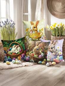 1/4 st örngott med blommönster påskhare och ägg | Festliga dekorativa kuddfodral, polyester, lämpliga för vardagsrum, soffa, veranda, utomhus - maskintvättbara - Multifärgad - Visa 2