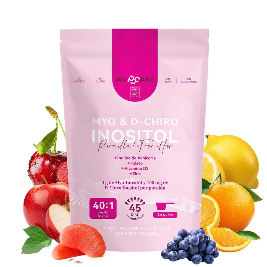 Inositol y D-colina en polvo | Proporción áurea 40:1 | Suministro para 45 días | MVPCARE con ácido fólico + vitamina D3 + zinc, suplemento dietético especializado para mujeres en polvo | Regula el equilibrio hormonal femenino, favorece la salud ovárica. - 225 gramos - Ver 1