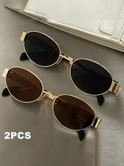 1/2 piezas Gafas de moda con marco metálico dorado de diseño geométrico vintage, adecuadas para uso diario, ir al trabajo, fotografía y decoración de moda