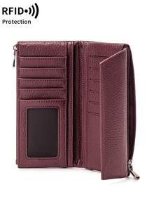 MIYIN Women's Long Soft PU Leather Wallet, Multi-Functional Multi-Layer Design, Elegant Patchwork Magnetic Snap Closure, Multi-Card Slots Clutch Purse, Dual Zipper Coin Pouch ID Card Holder, Lightweight Tri-Fold Practical Handbag, Suitable For Party, Date, Holiday Gift - Burgundy - View 8