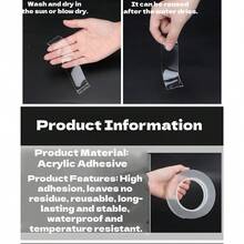 3卷装纳米双面胶带，高粘度，透明，可水洗，粘合固定胶带 - 彩色 - 查看 4