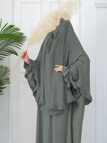 Bộ 2 món (Khimar + Abaya) Trang phục cầu nguyện Hồi giáo, Áo choàng dài Abaya kết hợp với khăn trùm đầu Hijab cùng màu, Trang phục cầu nguyện Jilbab thiết yếu ngoài trời, Áo choàng Abaya dành cho nữ, Abaya cho phụ nữ Hồi giáo - Nhiều màu - Xem 8