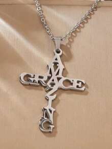 GuoShuang 1件新款不锈钢十字架项链，AMAZE GRACE 男士十字架字母不锈钢项链 - 銀色 - 查看 4