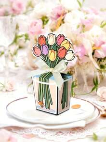 10pcs Floral Party Gift Boxes, Hand-Painted Transparent Small Fish Vase Decor, 3D Flower Small Gift Boxes With Ribbons, Creative Romantic Tulip Flower Gift Boxes, Colorful Tulip Pattern Suitable For Birthday, Wedding, Anniversary, Party, Confession, Housewarming - Surprise Small Gifts For Family And Friends - Multicolor - View 2