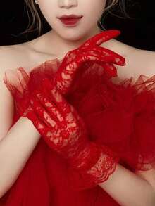 A Pair Of Sweet Lace Sun-Protection Gloves, Lightweight And Breathable, Highly Elastic, Can Cover Scars And Tattoos, Protect Your Arms While Driving, Suitable As Halloween Accessories, Winter Gloves, For Weddings, And Valentine's Day. - 彩色 - 查看 4