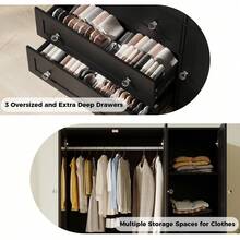 VOWNER 71" Large Wardrobe Closet With Mirror, Freestanding Bedroom Armoire With 3/6 Large Drawers & 2/4 Doors, Clothes Storage Organizer Cabinet For Bedroom, Gifts For Halloween & Thanksgiving - Negro - 47,3" de ancho - Ver 3