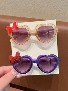 2026新款女童可爱闪亮蝴蝶结爱心儿童时尚眼镜，返校礼物，仅展示卡片，不含运费 - 彩色 - 查看 3