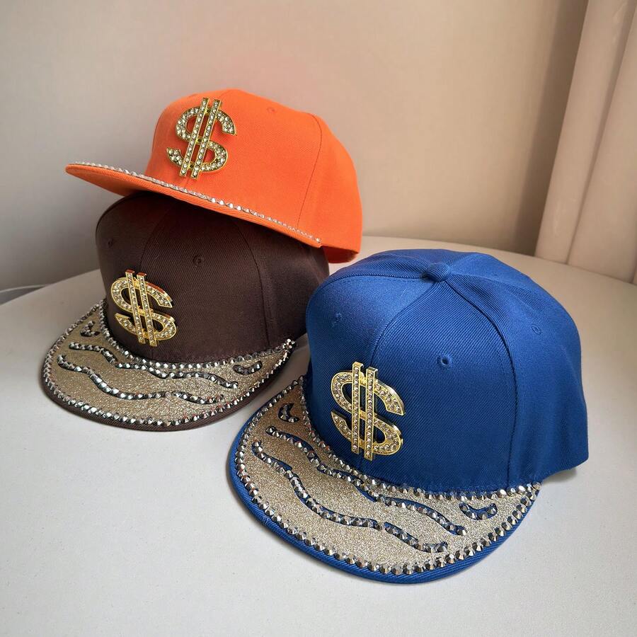 1 chiếc mũ lưỡi trai nữ đính đá lấp lánh phong cách hip hop, mũ bóng chày vành phẳng bằng polyester, phụ kiện đường phố cá tính, thích hợp cho khiêu vũ đường phố. - Nhiều màu - Xem 1
