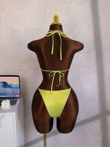 Bright Yellow 3D Floral Bikini, Sexy & Slimming Separate Swimwear - Yellow - View 5