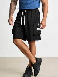 1pc Men's Casual Cargo Shorts With Large Pockets, Summer - Black - View 6