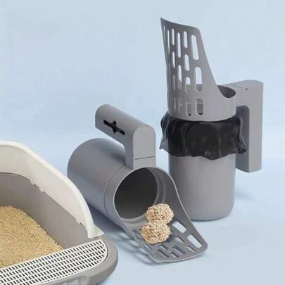 1 Set Plastic Cat Litter Scoop With Garbage Bags, Portable All-In-One Pet Litter Scooper With 5 Rolls Trash Bags, Suitable For Cats, Dogs And Other Pets