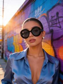 1副男女通用椭圆形大框复古街头Y2K时尚简约眼镜，适合度假佩戴 - 黑色 - 查看 4