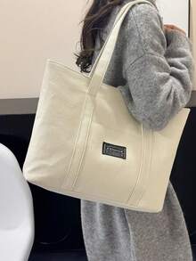 Túi xách đeo vai unisex thời trang màu trơn bằng da PU, phù hợp cho các dịp thường ngày, đi làm, mua sắm, du lịch và các sự kiện khác. - trắng - Xem 4