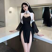 Night Nun Hunting Love Open Crotch Set Sexy Lingerie Sexy See-Through Backless Bodysuit - 黑色 - 查看 4