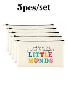 10/5/4/2pcs/1pc/Set Teacher Themed Canvas Tote Bag, Shopping Bag, Zipper Pouch, Appreciation Card, Apple Keychain Canvas Gift Set, Suitable For Back To School, Graduation, Teacher's Day, Multi-Purpose Shopping Bag, Book Bag, Stationery Pouch Set, Portable For SPA, Party, Gym, Travel, Cosmetic Organizer - Beige - View 49