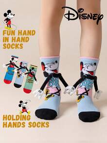 Disney 3双可爱3D迪士尼米奇过膝袜，儿童圣诞节大腿袜，时尚儿童派对长袜，高品质礼物。返校季，趣味时尚的迪士尼粉丝必备，家庭聚会圣诞礼物手提袋袜 - 彩色 - 查看 2