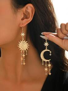 一对时尚优雅的月亮、星星、八角形水晶吊坠流苏水滴形女士耳环，适合斋月、日常休闲、新年派对、情人节约会、海滩度假、婚礼新娘及伴娘配饰 - 金黃色 - 查看 4