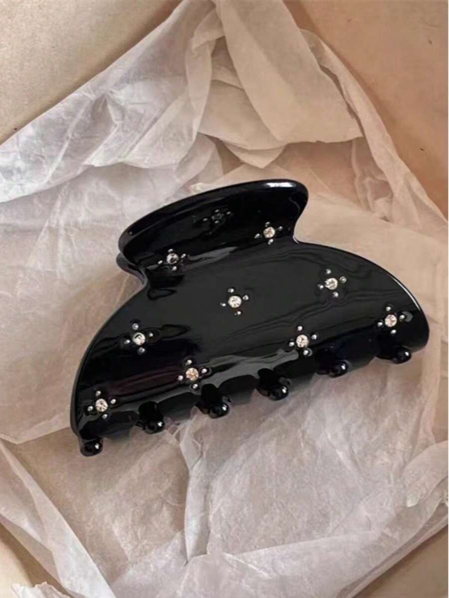1 pieza Pinza para el cabello con clip de pelo en forma de semicírculo negro con strass en forma de estrella, pinza para el cabello occipital, pinza para el cabello mediana linda y elegante, accesorio para el cabello - Multicolor - Ver 1
