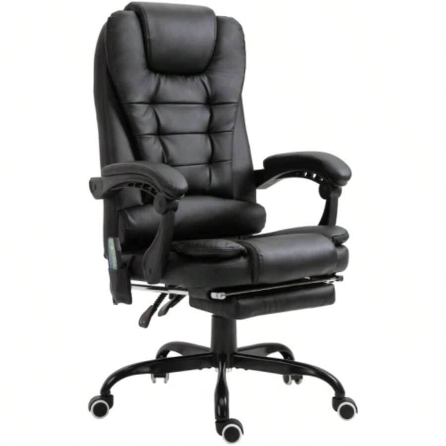 Swivel Office Chair With 7 Massage Points, Height Adjustable, With Integrated Footrest, 67 X 79 X 111-121 Cm - Black - View 1
