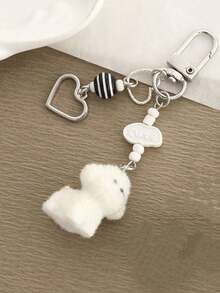 1 chiếc móc khóa hình chó dễ thương bằng nhung, unisex, mới, hình trái tim 3D, phụ kiện trang trí điện thoại hình chó nhỏ xinh. - Nhiều màu - Xem 2