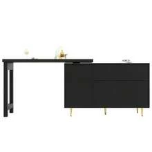 360° Swivel Bar Table (Main Body Dimensions: 107 X 40 X 71.4 Cm), Black Extendable Designer Bar Table, Storage Unit With Rattan Door And Open Shelf, Ideal For Kitchen And Dining Room. - 黑色 - 查看 11