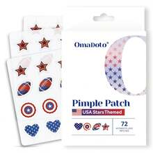 OMADOTO American Stars Pimple Patches Face - (72Count 14mm) - Hydrocolloid Acne Patches, Blemish & Zit Stickers, USA Party Favors,Memorial Day, 4th Of July, Labor Day Decorations Party Supplies - 1 - 查看 8