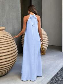 Đầm chữ A hai dây phong cách Bohemian cổ điển, thích hợp cho kỳ nghỉ hè, đi biển, đầm dài mùa hè cho nữ, trang phục ngày Valentine, thanh lịch dành cho phái đẹp. - Xanh da trời - Xem 3