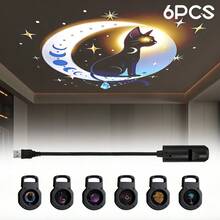 3/6/10颗LED投影灯 | 360°旋转，营造节日氛围，适用于墙壁、天花板、室内、卧室、复活节、斋月装饰，USB供电 - 黑色 - 查看 13