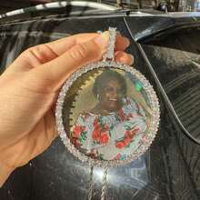 1pc Oversized Customized Round Photo Frame, Solid Rhinestone Pendant, Shiny Accessory For Men, Father's Day Gift - Multicolor - View 7