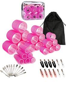 50pcs Self-Adhesive Hair Curling Roller & Clip Set With 24 Hair Curlers Self Grip Holding Rollers And 24Duckbill Clips Hair Rollers With Hair Roller Clips And 1pc Makeup Bag,Salon Hairdressing Curlers,DIY Hair Styles, - Multicolor - View 18