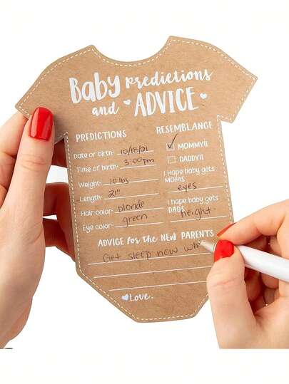 10pcs Baby Shower Prediction Game Cards, Kraft Paper Shape Teenager Shower Prediction Cards, Kraft Paper Decoration Cards, Wishes And Blessings Cards, Suitable For Parties And Celebrations, Baby Shower, Baptism, Wedding Decoration, Advice And Blessing Party Decor, Shaped Baby Shower Game Cards, Neutral Decoration, Tabletop Decor, Events And Souvenirs, Gift For New Parents