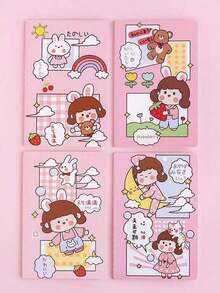 4pcs/Set Cute Cartoon A5 Spiral Notebook, 30 Sheets/Book, Student Learning Stationery, Random Pattern - 彩色 - 查看 8
