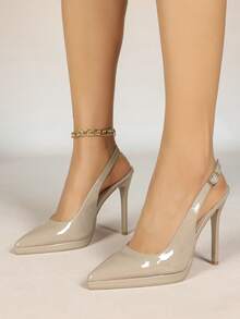 New Pointed Toe High Heel Sandals, Thick Sole Non-Fatiguing Closed Toe Women Shoes - Apricot - View 4