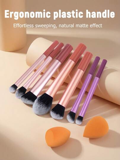 7pcs Professional Soft Hair Long Aluminum Tube Makeup Brush Set, Including Foundation Brush, Eye Shadow Brush, Eyebrow Brush, Blending Brush, Highlighter Brush, Concealer Brush, Suitable For Powder, Liquid, Cream Cosmetics, Great For Daily Use And Travel, Ideal Makeup Accessory Gift Set