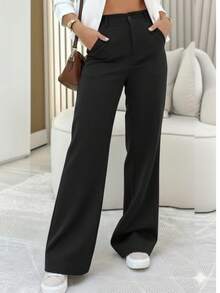 Women's Wide-Leg Trousers, Dress Pants With Pockets. - 黑色 - 查看 2