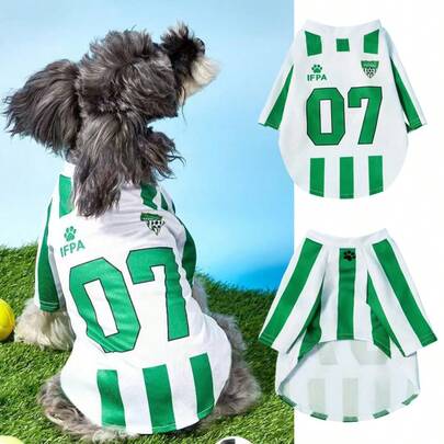 1件宠物狗/猫07#运动衫，黑色条纹字母印花休闲运动风舒适狗外套