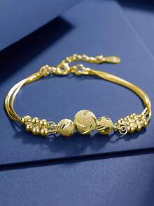 1pc S925 Sterling Silver Three Lives Three Worlds Beaded Bracelet, Women's Minimalist Round Multi-Layer Luxury Auspicious Bead Bracelet Accessory Gift - Three-layer - View 13