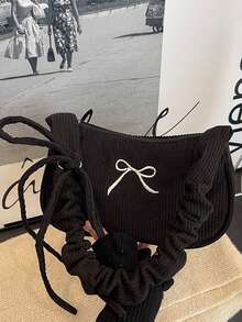 Modische lässige Cord-Damen-Umhängetasche, minimalistische Schmetterlingsstickerei-Dekoration, exquisites kompaktes Design, gestreift, geeignet für tägliche Ausflüge, Einkaufen, Dates, Partys, Pendeln, ganzjährig, ideales Geschenk für Frauen mit modischem lässigem Stil - Schwarz - Übersicht 9