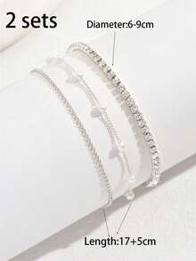 3pcs Elegant Lady Style Silver Plastic Rhinestone Elastic Bracelet Set, Faux Pearl & Stainless Steel Bracelets, Adjustable Size, Suitable For Daily Wear, Great Gift For Girlfriend, Wife, Mother, Family And Friends - Silver - View 6